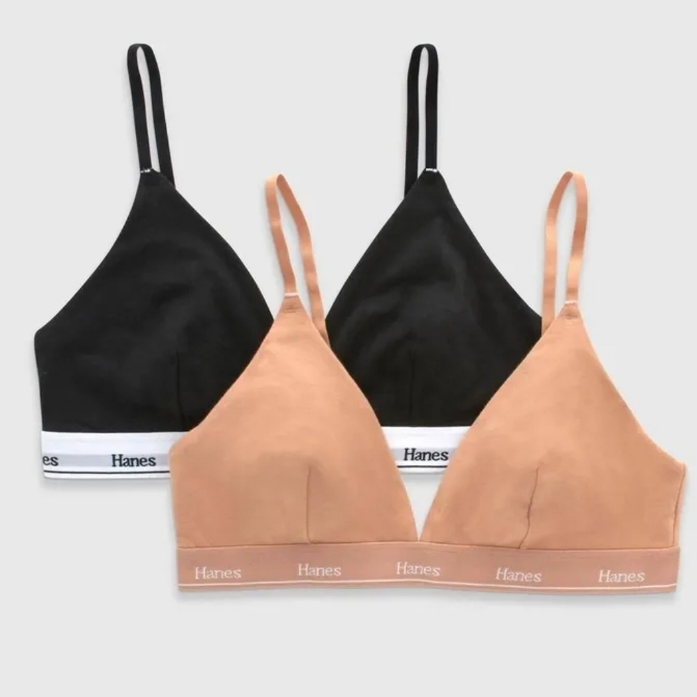 Hanes Originals Women Cropped Bralette  Breathable Stretch Cotton  2-Pack NWT